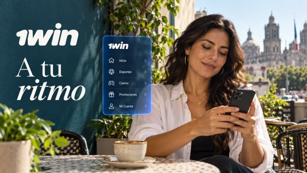 Ilustración de aplicación y acceso móvil de 1win para México